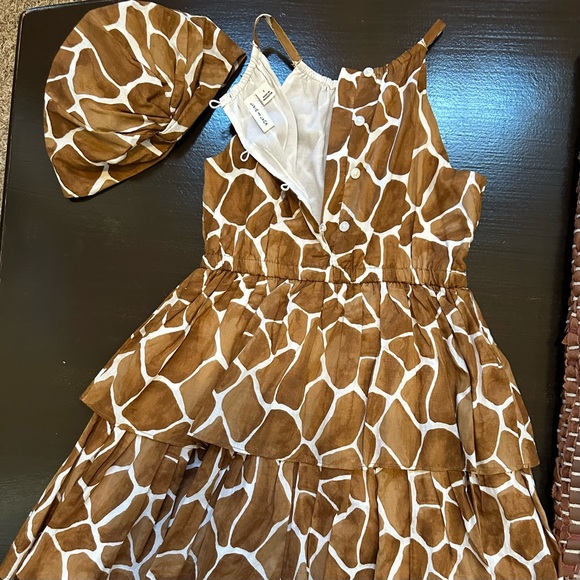 Janie and Jack Brown and White Giraffe Print Dress with Hat - Picture 2 of 6
